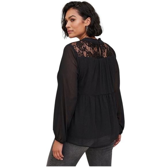 TORRID Black Lace Chiffon Overlay Blouse - Picture 2 of 15
